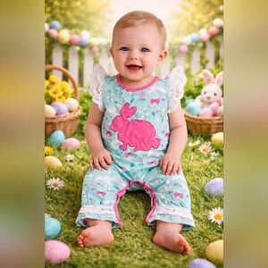 Boutique Easter Bunny Floral Baby Romper Jumpsuit
